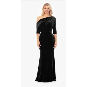 Betsy & Adam Off The Shoulder Velvet Drop Dress Gown Formal Black Tie New Sz 14